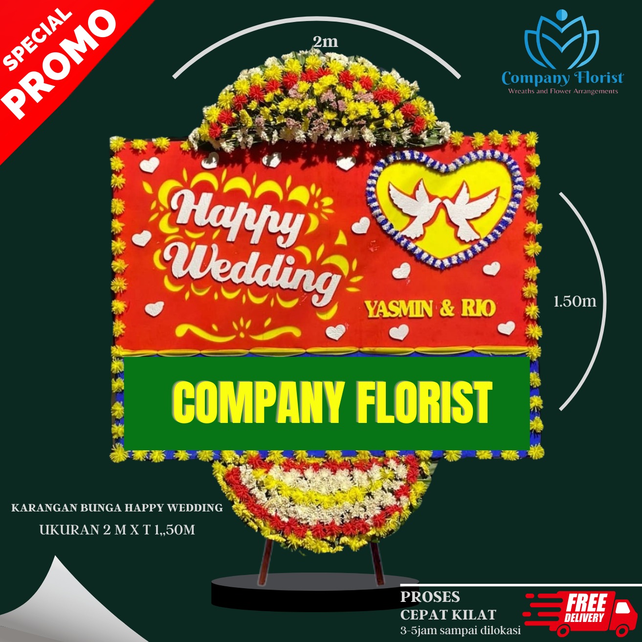 Papan Bunga Happy Wedding Tema Romantis – Company Florist